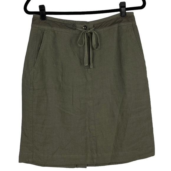 TALBOTS PURE IRISH LINEN GREEN DRAWSTRING SKIRT - Picture 2 of 13